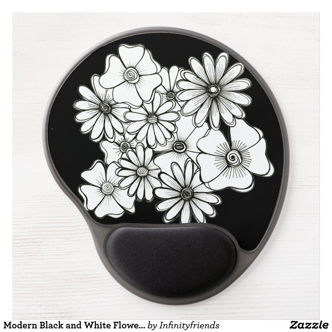 Black and White Flowers Mouse Pad 9.25