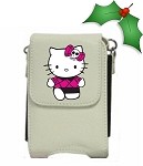 Cream Leather Cell Phone Case "Punk Hello Kitty" for Most Touch Screen Phones 